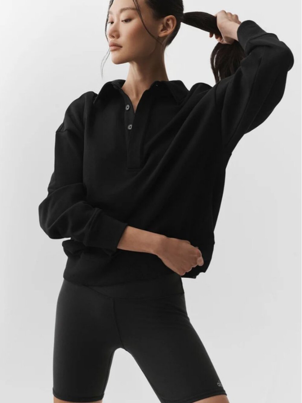 NWT Alo Yoga Take It Easy Long Sleeve Henley Pullover Black Sz S